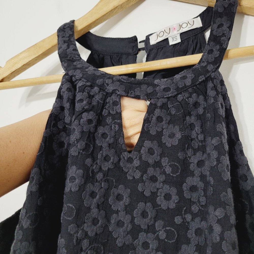 ⭐️Joy Joy Black Coquette Dress Cotton Sleeveless Embroidered Daisy Bottom Fringe - Picture 5 of 11